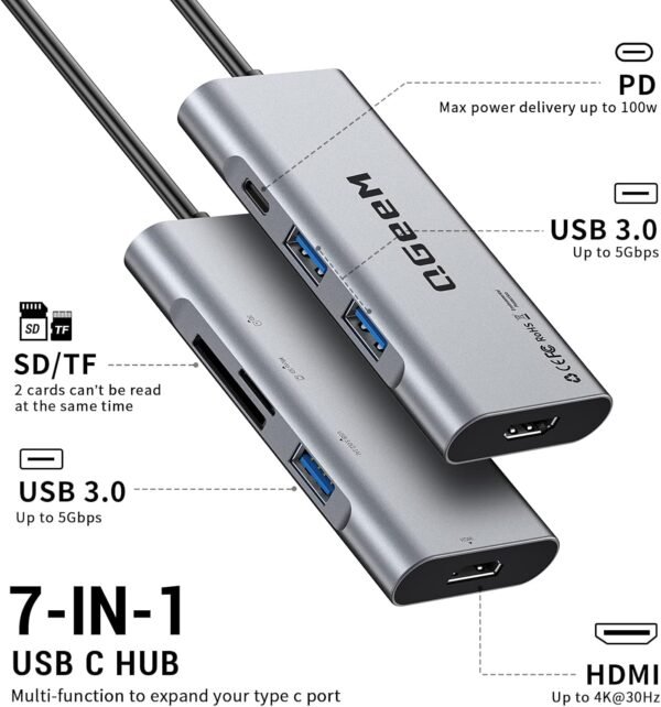 QGEEM - Adaptador Hub Puerto USB-C 7 en 1 y 9 en 1 - Imagen 3