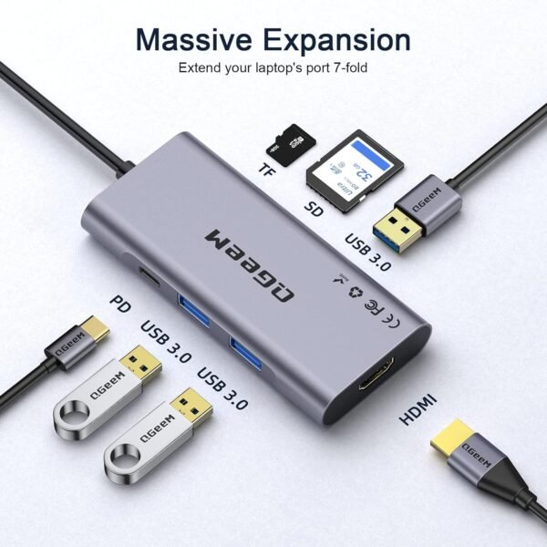 QGEEM - Adaptador Hub Puerto USB-C 7 en 1 y 9 en 1 - Imagen 2