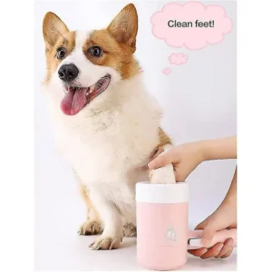 Taza limpiadora de patas para perros y gatos, con cerdas internas de silicona. Disponible en color rosa y celeste.