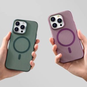 Case magnético con textura corrugada y diseño lenticular dinámico para iPhone 15 Pro Max y 16 Pro Max.