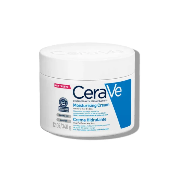 Crema CeraVe hidratante de 340g para rostro y cuerpo, ideal para piel seca y sensible