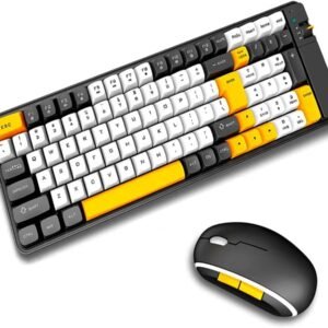 Combo de teclado inalámbrico de 100 teclas con mouse óptico 2.4G color negro, diseño compacto y ergonómico.