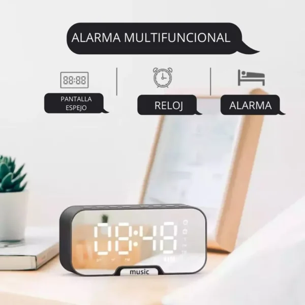 Parlante Radio Alarma Despertador con BT y LED - Imagen 3