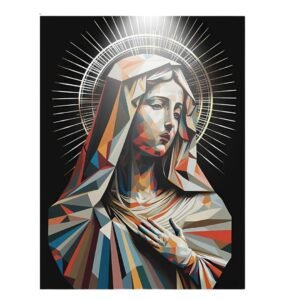 Cuadro metálico Virgen María en alta resolución 4K, acabado metalizado sobre aluminio, con cinta para colgar.