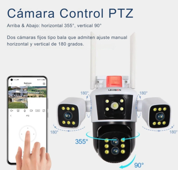 Camara Ip Wifi PTZ Triple Lente Regulable 360 Zoom Óptico 10x - Imagen 3
