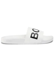 Sandalias Hugo Boss Sean OWO blancas con logo BOSS en relieve y plantilla ergonómica.