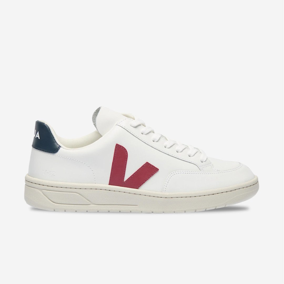 VEJA Zapatillas V-12 Cuero Blanco Marsala Náutico Mujer