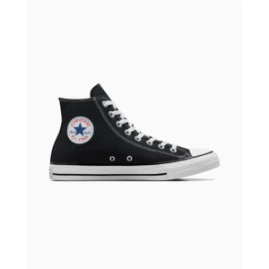 Converse Chuck Taylor All Star Canvas negras de caña alta con lona resistente, parche lateral Chuck Taylor y suela de caucho